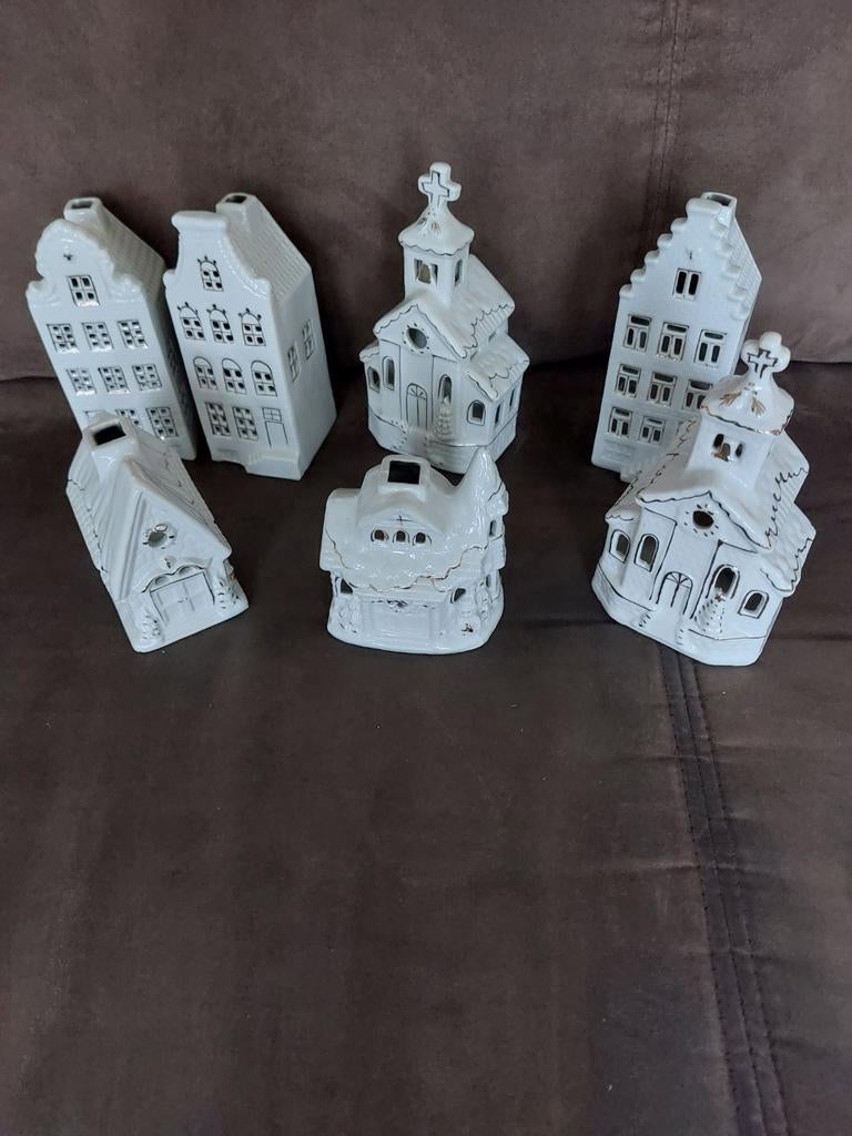 Kersthuisjes wit met goud, Ophalen of Verzenden