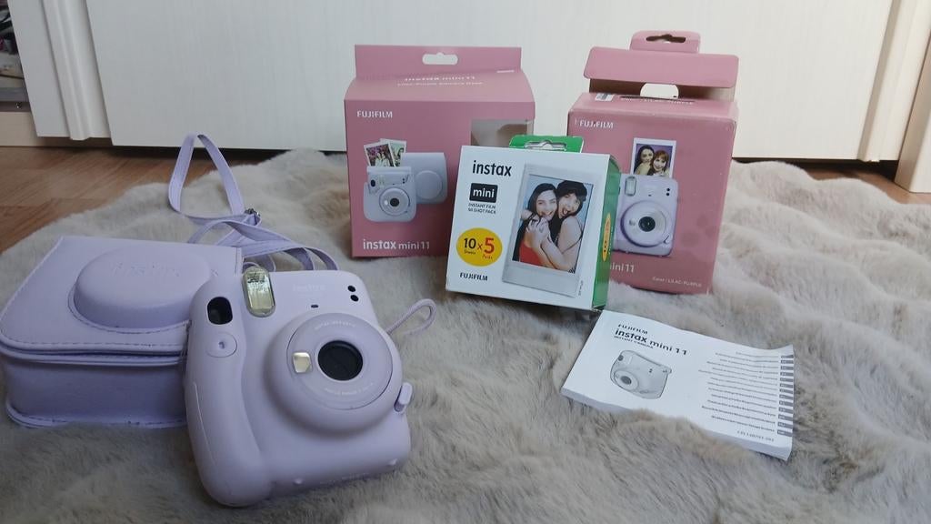 Instax Mini 11 Lila + 20x Fotopapier + Tasje, Ophalen of Verzenden, Zo goed als nieuw, Compact, Fuji