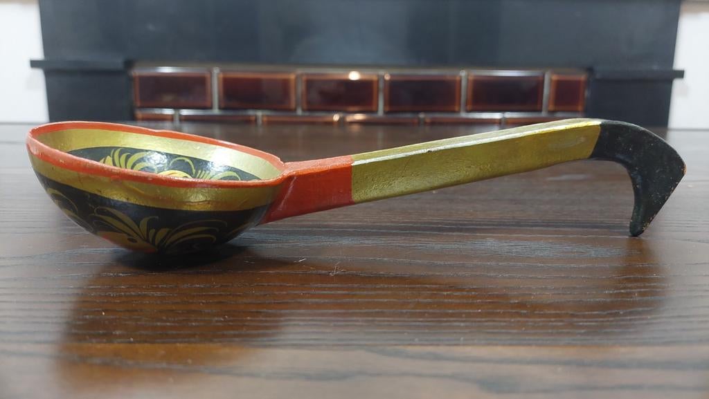 Vintage houten Russisch Khokhloma lepel, Ophalen of Verzenden