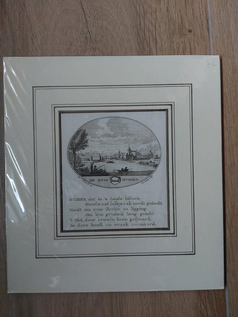 52 / Muiden Gravure uit 1793 van Oleffen & Bakker, Antiek en Kunst, Ophalen of Verzenden