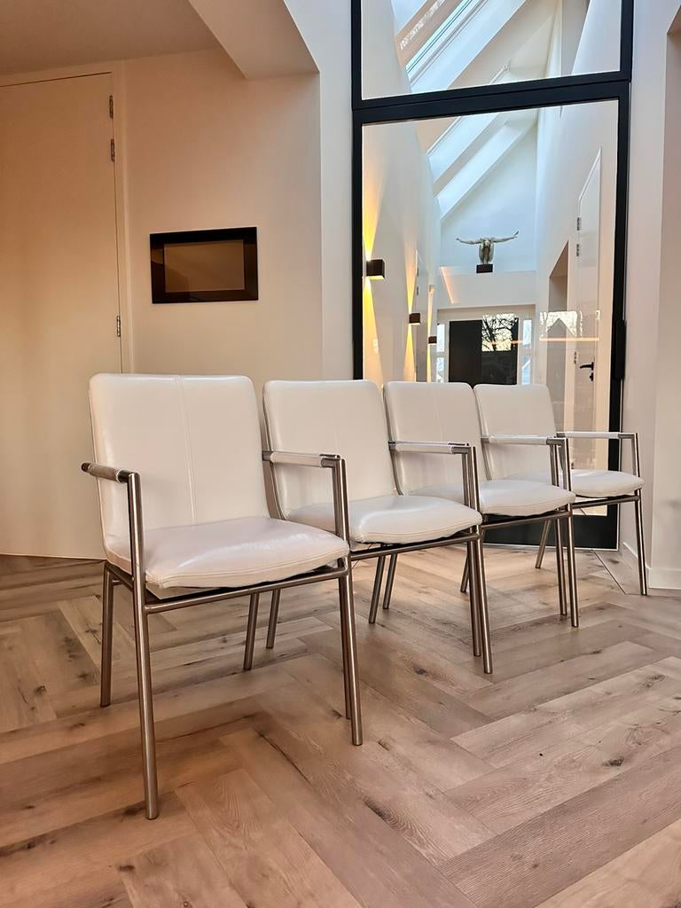 Vier wit lederen Henders en Hazel Dafur design stoelen, Huis en Inrichting, Stoelen, Ophalen, Dafur, Wit, Niet opgegeven