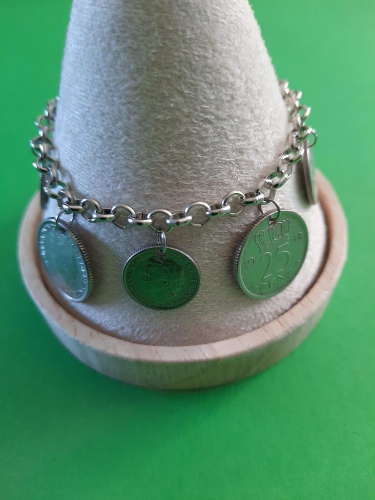 Wilhelmina Kwartjes en Dubbeltjes Armband, Sieraden, Tassen en Uiterlijk, Armbanden, Ophalen of Verzenden, Zo goed als nieuw, Zilver