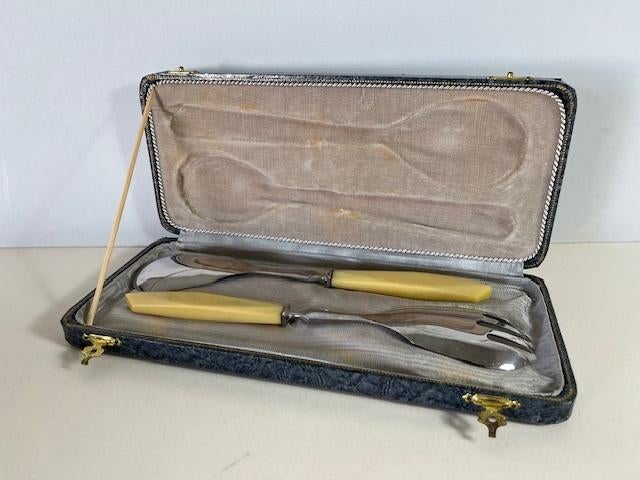 Vintage Franse cassettedoos met sla couvert, Ophalen of Verzenden