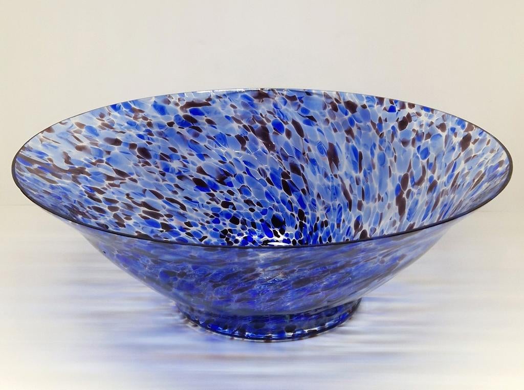 Tsjechisch gevlekte blauw glazen schaal, jaren 70., Ophalen of Verzenden