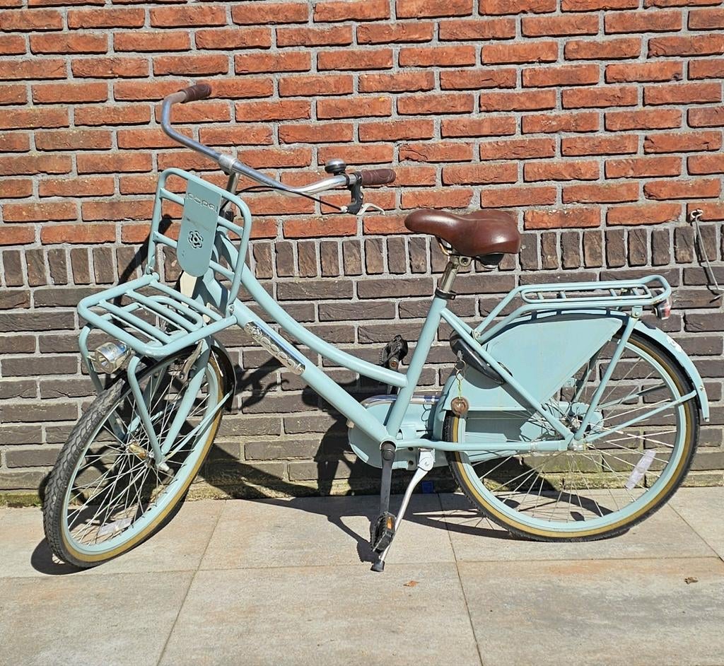 Supergave Popal Transportfiets – Lichtblauw/Bruin – Voor kin, Ophalen, Zo goed als nieuw