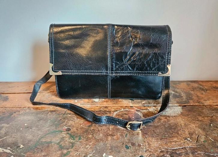 Vintage Zwarte Tas De Bijenkorf - 31 x 22 cm, Sieraden, Tassen en Uiterlijk, Tassen | Schoudertassen, Gebruikt, Overige merken