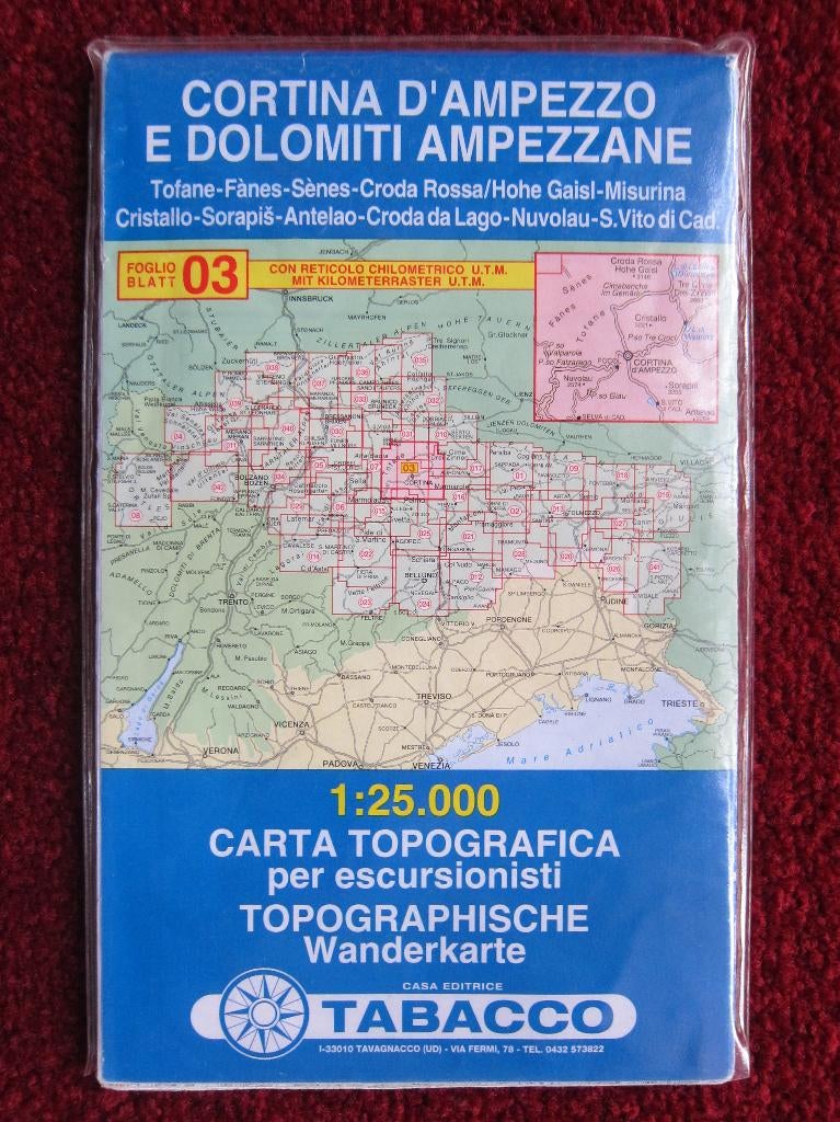 Tabacco Wanderkarte 03 Cortina d'Ampezzo, 2003, Boeken, Atlassen en Landkaarten, Gelezen, Verzenden, 2000 tot heden, Italië