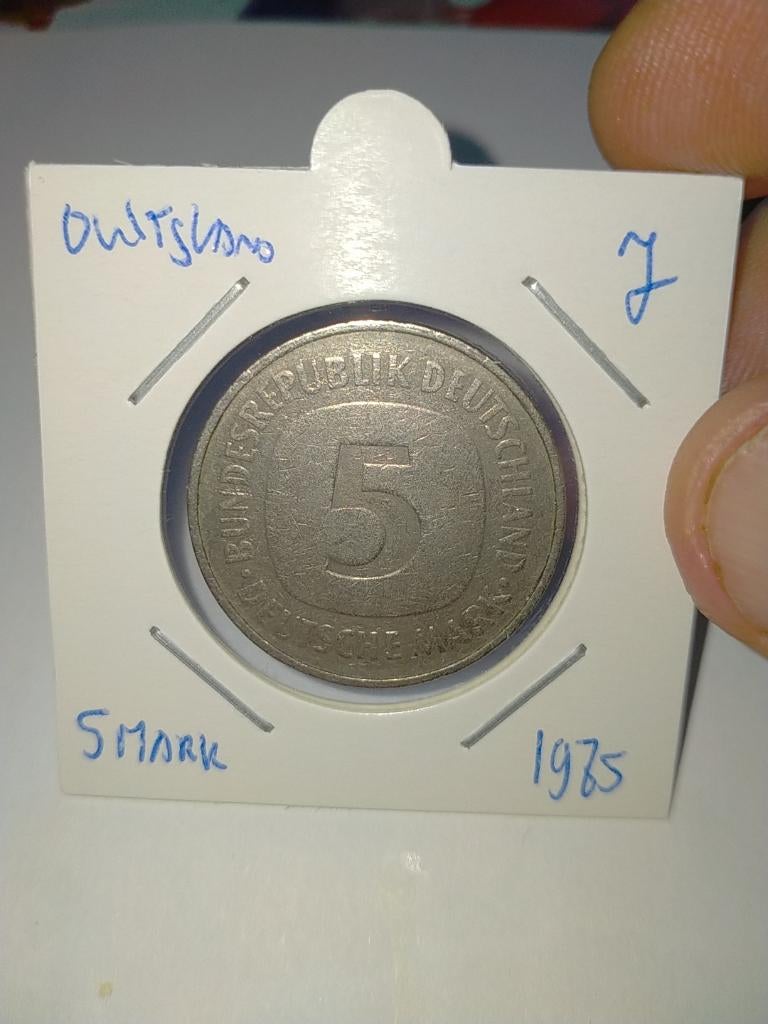 Duitsland 5 Mark 1975 J, Postzegels en Munten, Munten | Europa | Niet-Euromunten, Verzenden, Duitsland, Losse munt