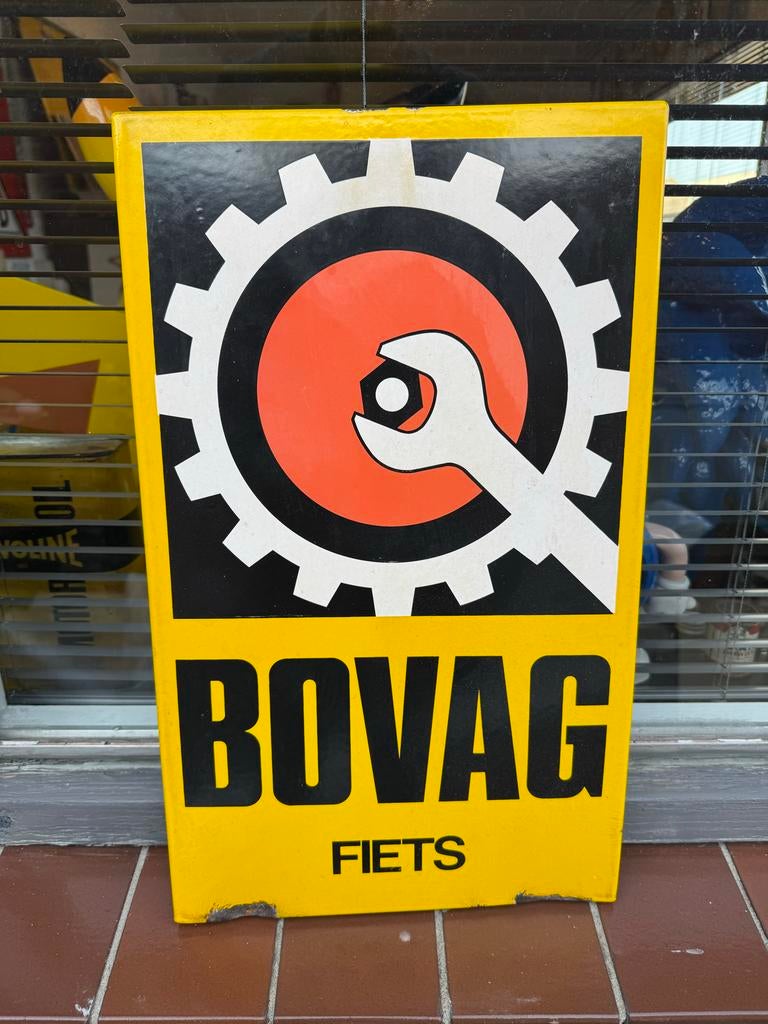 Vintage BOVAG Fiets Reclamebord - Emaille Look, Reclamebord, Gebruikt, ., Ophalen of Verzenden
