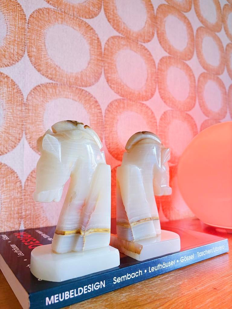 Vintage onyx marmeren paarden boekensteunen, Antiek en Kunst, Ophalen of Verzenden