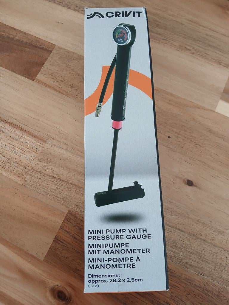 Crivit Minipomp, Fietspomp met drukmeter - Nieuw in doos, Fietsen en Brommers, Fietsaccessoires | Fietspompen, Nieuw, Drukmeter