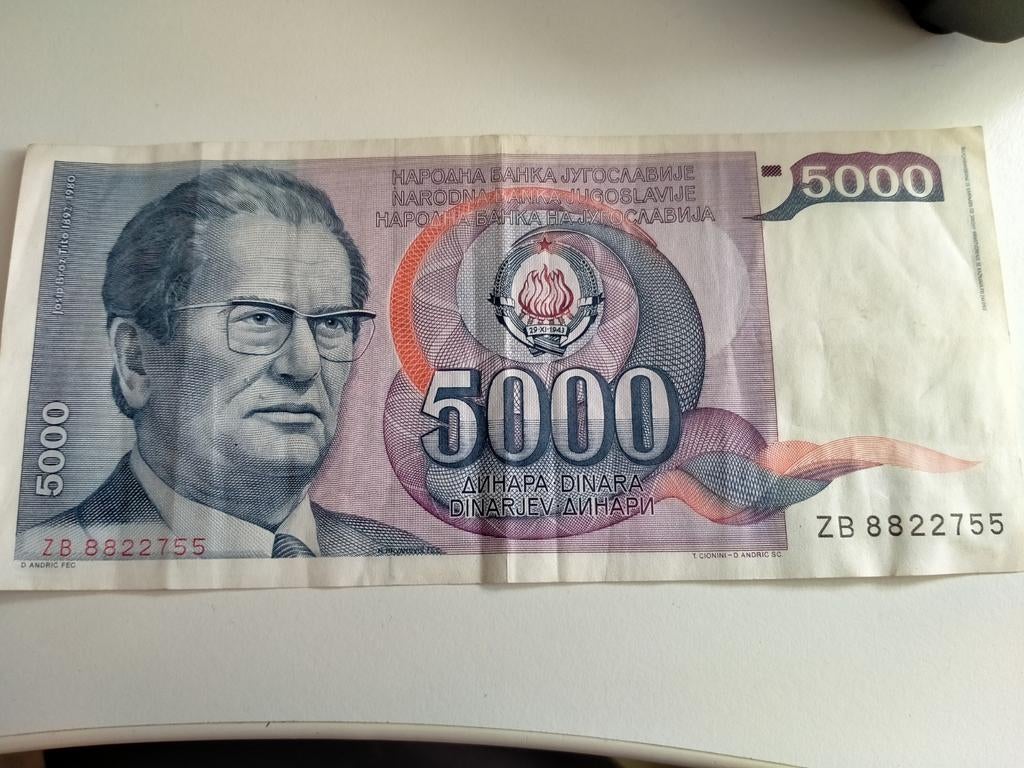 Joegoslavië 5000 Dinara biljet 1985 - Josip Broz Tito, Ophalen of Verzenden, Joegoslavië, Los biljet