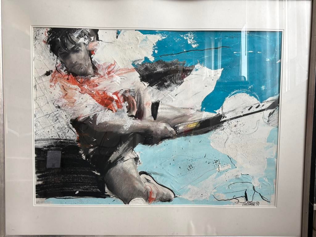 Schilderij Hockeyer in actie, Ophalen of Verzenden