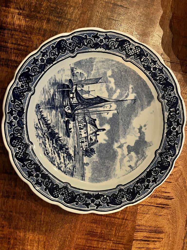 Delfts Blauw Wandbord met Hollands Landschap, Ophalen