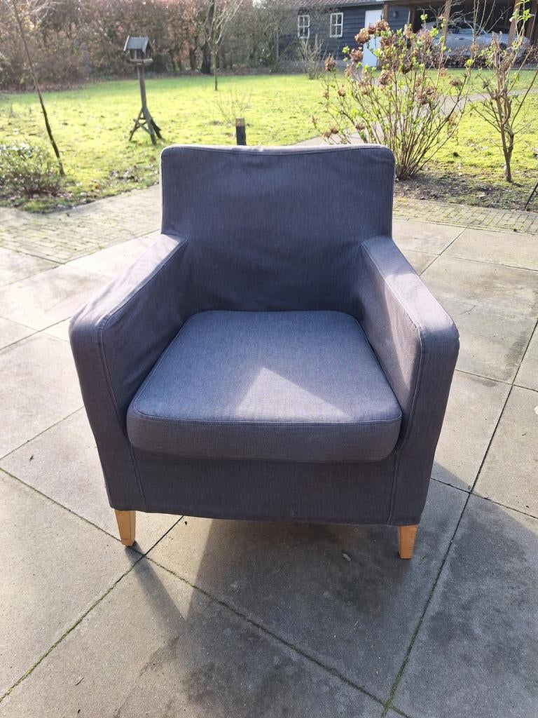 Ikea Karlstad fauteuil - Comfortabele grijze stoel, Huis en Inrichting, Fauteuils, Ophalen, Gebruikt, Modern, Scandinavisch, Minder dan 75 cm