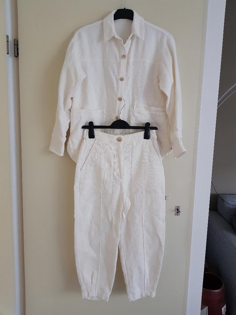 Set : Katoenen blouse en broek dames -- maat S / 36 -- Zara, Ophalen of Verzenden, Zo goed als nieuw, Maat 36 (S), Wit