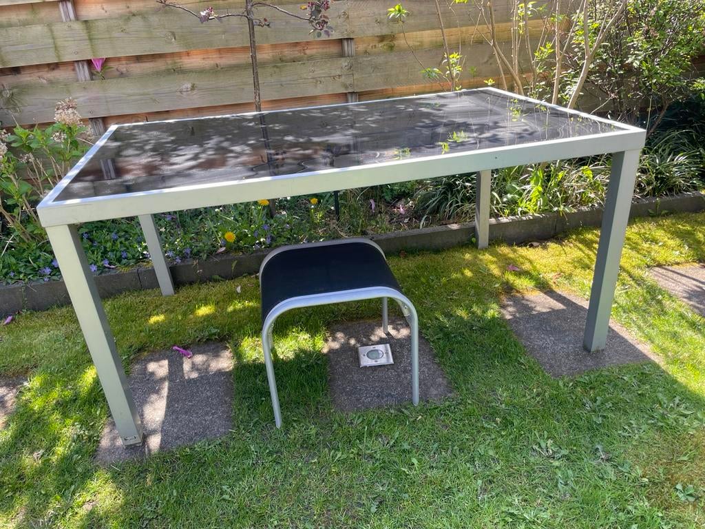 Tuintafel glazen blad, Ophalen, Gebruikt, Rechthoekig, Aluminium