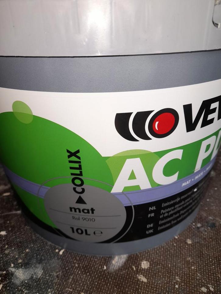 Veveo AC Plus Muurverf RAL 9010 Mat 10L €50,-., Doe-het-zelf en Verbouw, Verf, Beits en Lak, Nieuw, Verf, 5 tot 10 liter, Wit