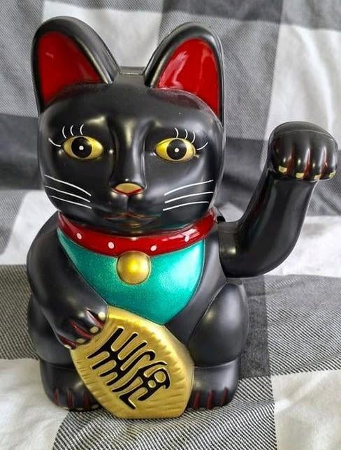 Zwarte Maneki Neko gelukskat, Ophalen of Verzenden
