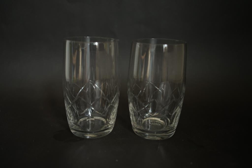 antiek vintage waterglas 2x glas geslepen olijf ruit., Glas of Glazen, Gebruikt, Ophalen of Verzenden, Glas