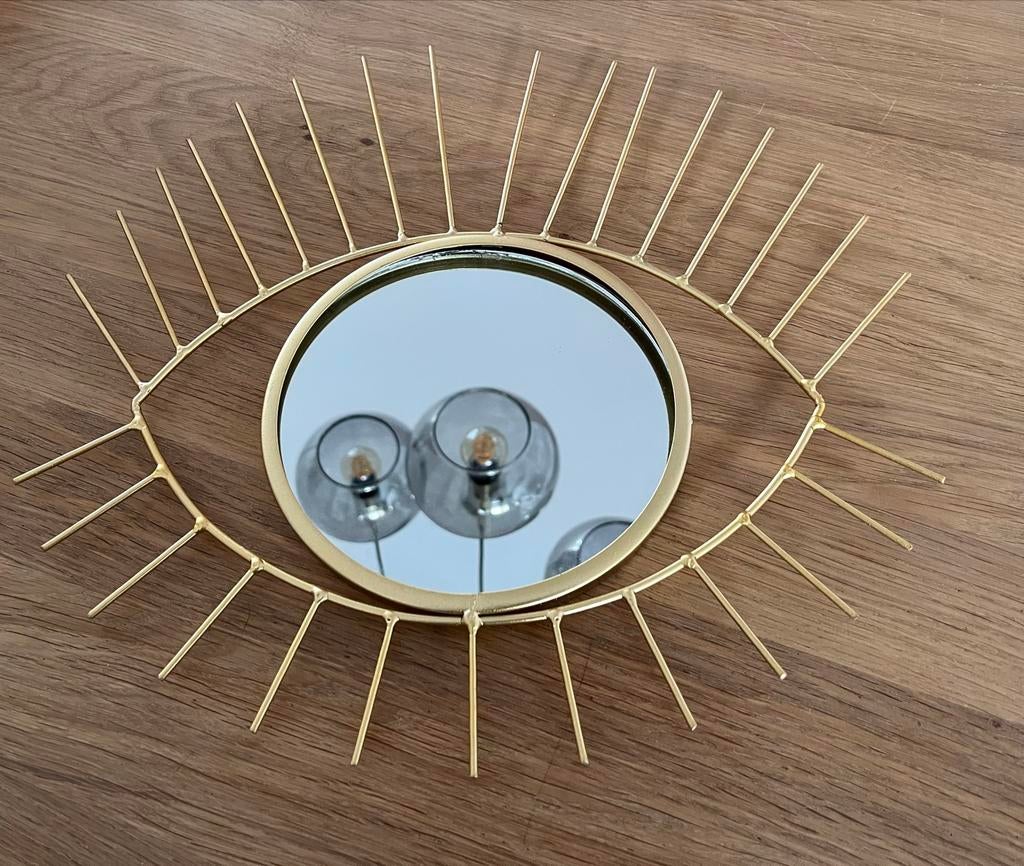 Gouden oog spiegel - decoratieve wandspiegel, Huis en Inrichting, Woonaccessoires | Spiegels, Minder dan 50 cm, Gebruikt, Ophalen of Verzenden