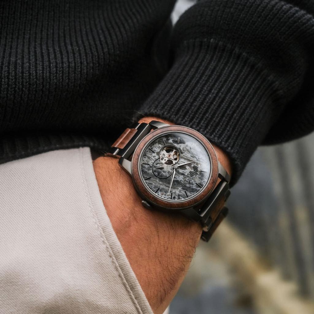 Holzkern watch: Chicago walnoot & marmer, Overige merken, Staal, Staal, Polshorloge