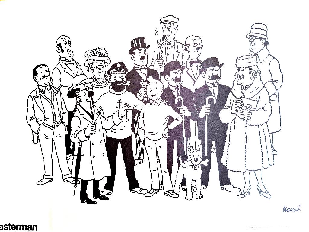 Kuifje ✅ poster van de familie Hergé jaar 1970 ❖ 38 x 55 cm, Ophalen of Verzenden, Kuifje, Zo goed als nieuw, Plaatje, Poster of Sticker