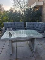 Grijs tuinset met glazen tafel en extra kussens, Tuin en Terras, Ophalen, Gebruikt, Overige materialen, Bank