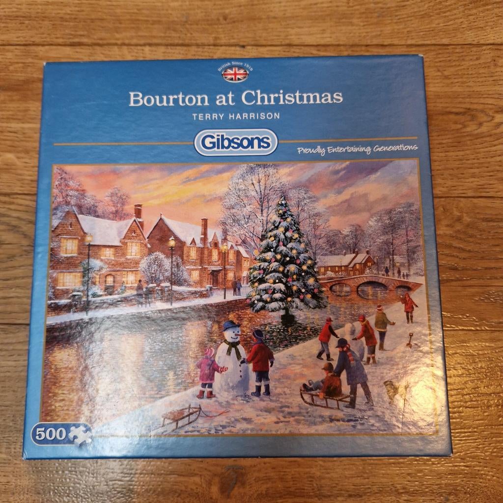 Gibsons Legpuzzel Bourton at Christmas 500 stukjes, Ophalen of Verzenden, Minder dan 500 stukjes, Gebruikt, Legpuzzel