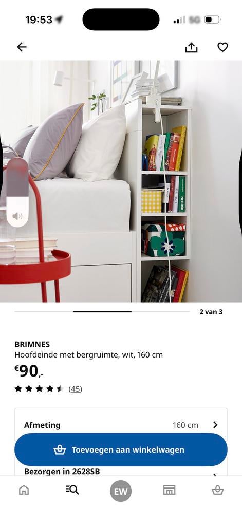 Ikea Brimnes hoofdeinde met opbergruimte - Wit, 160 cm, Huis en Inrichting, Slaapkamer | Bedden, Ophalen, Gebruikt, Wit, Tweepersoons