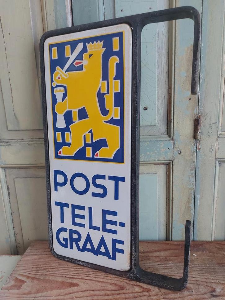 Antiek Postkantoor Uithangbord met 2 Emailleborden, Antiek en Kunst, Antiek | Emaille, Ophalen of Verzenden