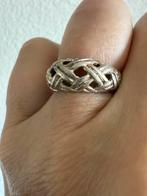 R326/Zilveren Vintage gevlochten ring verstelbaar, Gebruikt, Verzenden, X, Dame