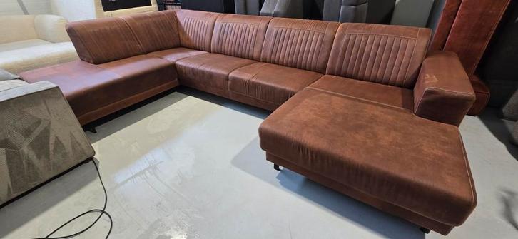 U-bank cognac microvezel, 1.5 jaar oud, gereinigd, Huis en Inrichting, Banken | Complete zithoeken, Zo goed als nieuw, Stof, Ophalen