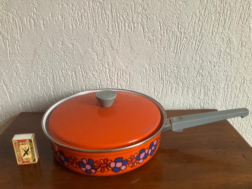 Vintage oranje Brabantia pan braadpan steelpan koekenpan, Ophalen of Verzenden, Zo goed als nieuw, Overige materialen, Koekenpan of Braadpan