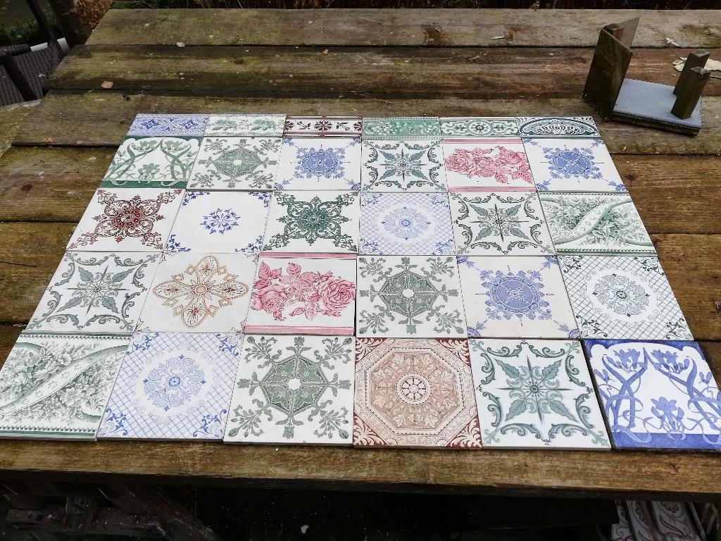 ca 92x69cm Tableau voor achter fornuis, antieke tegels, Antiek en Kunst, Antiek | Keukenbenodigdheden, Ophalen