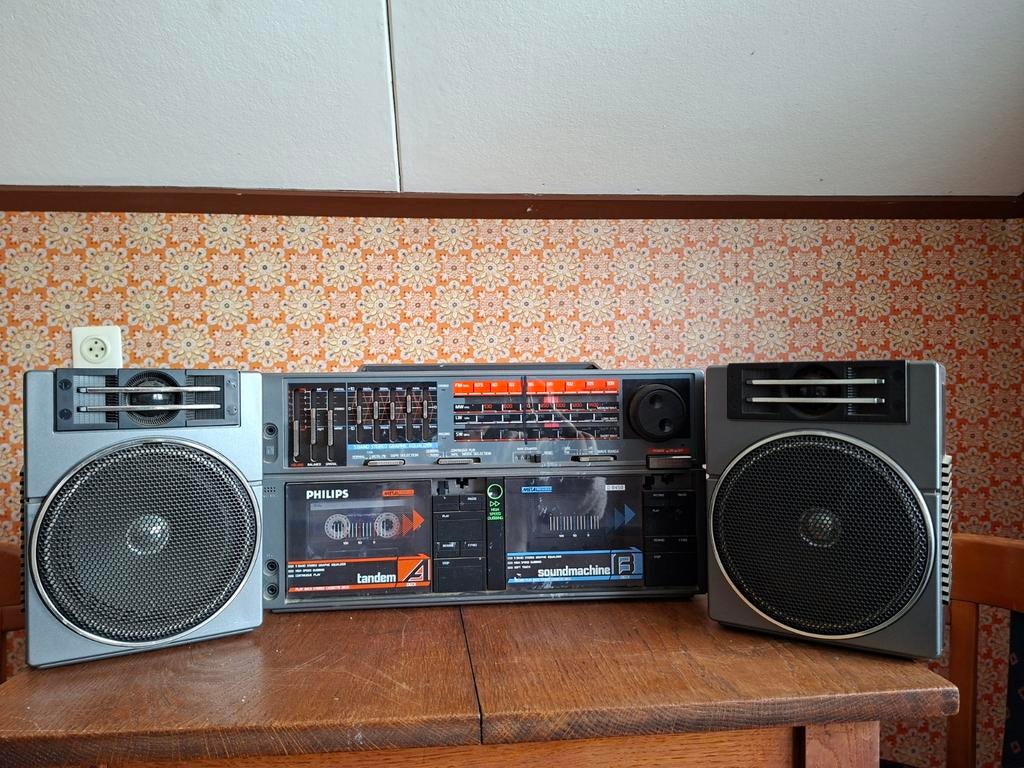 Vintage Philips Soundmachine Tandem Radio Cassette Recorder, Ophalen, Gebruikt, Radio