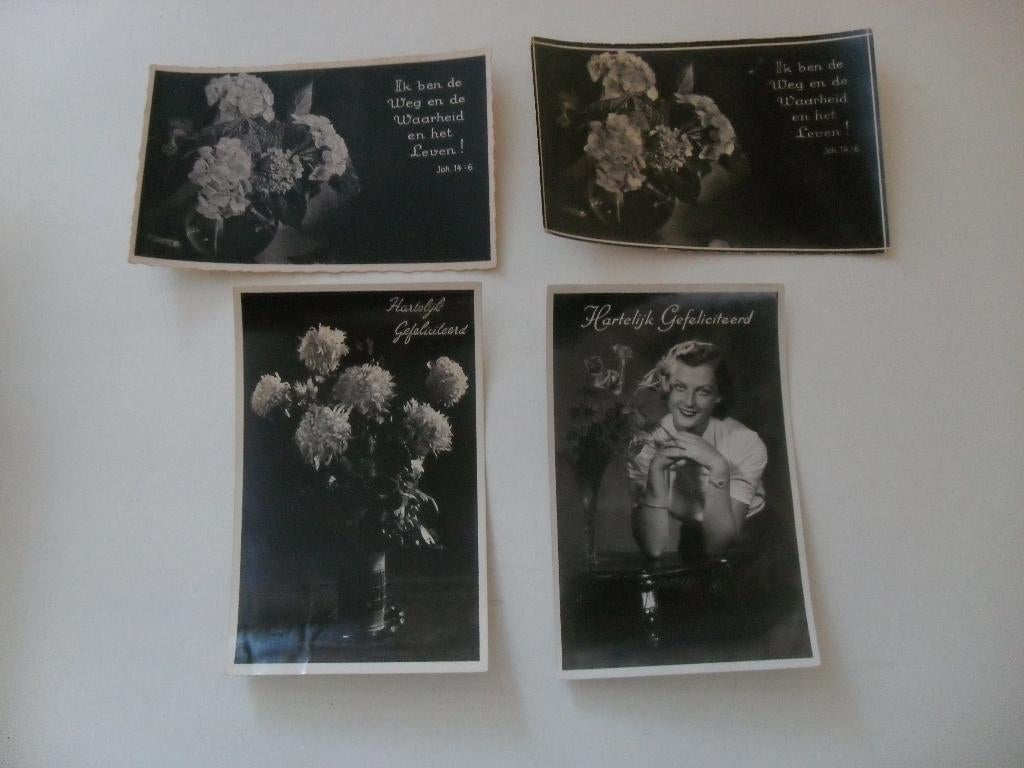 4 ansichtkaarten: 2 felicitatie en 2 condoleance, Ophalen of Verzenden, 1960 tot 1980, Ongelopen