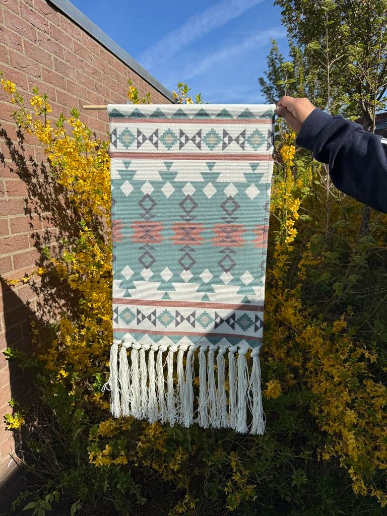 Boho Aztec Wandkleed met Kwastjes • 82x40cm, Boho, Meerkleurig, Ophalen of Verzenden, Zo goed als nieuw