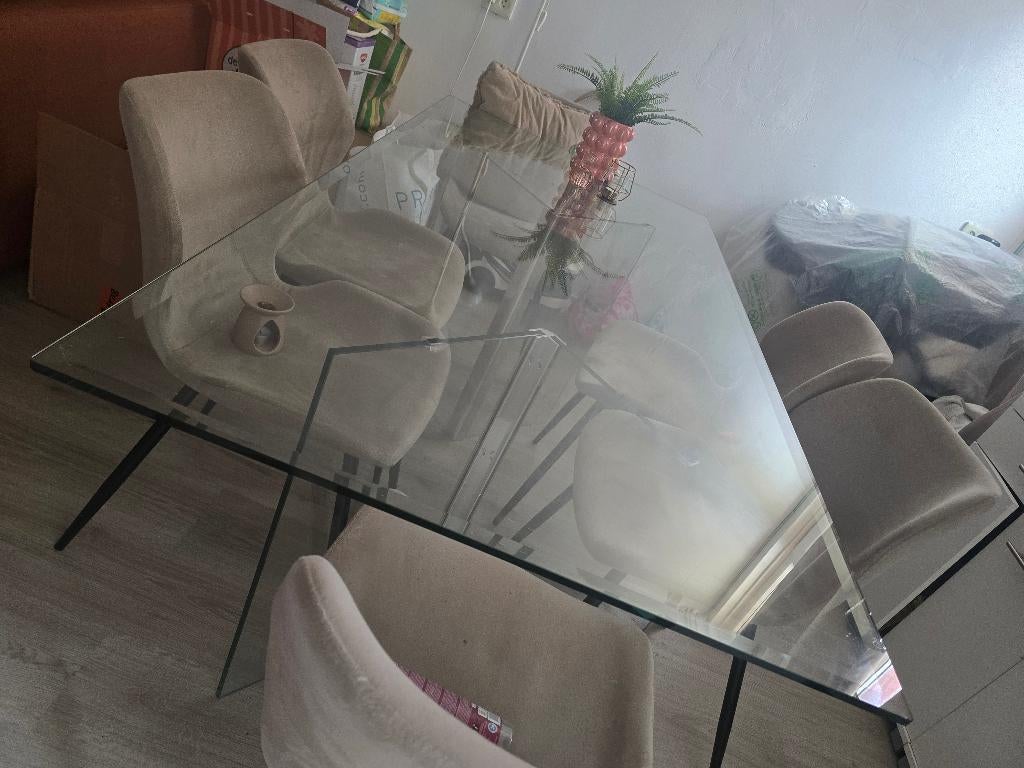 Luxe Glazen Eettafel 180x90 cm  – Zeer Mooie Staat, Huis en Inrichting, Tafels | Eettafels, Gebruikt, Glas, Vijf personen of meer