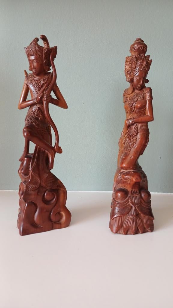 Indonesisch houtsnijwerk, twee beelden, Antiek en Kunst, Ophalen of Verzenden