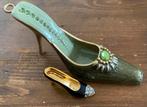 Decoratieve schoentjes: Groene pump & zwart miniatuur, Ophalen, Gebruikt