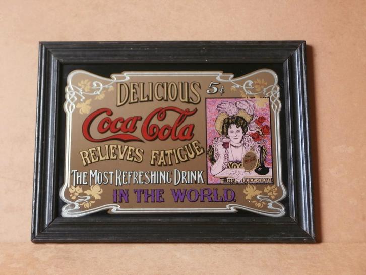Oud reclamespiegel Coca Cola spiegel Mancave bar cafe 51x38, Verzamelen, Merken en Reclamevoorwerpen, Gebruikt, Reclamebord, Ophalen