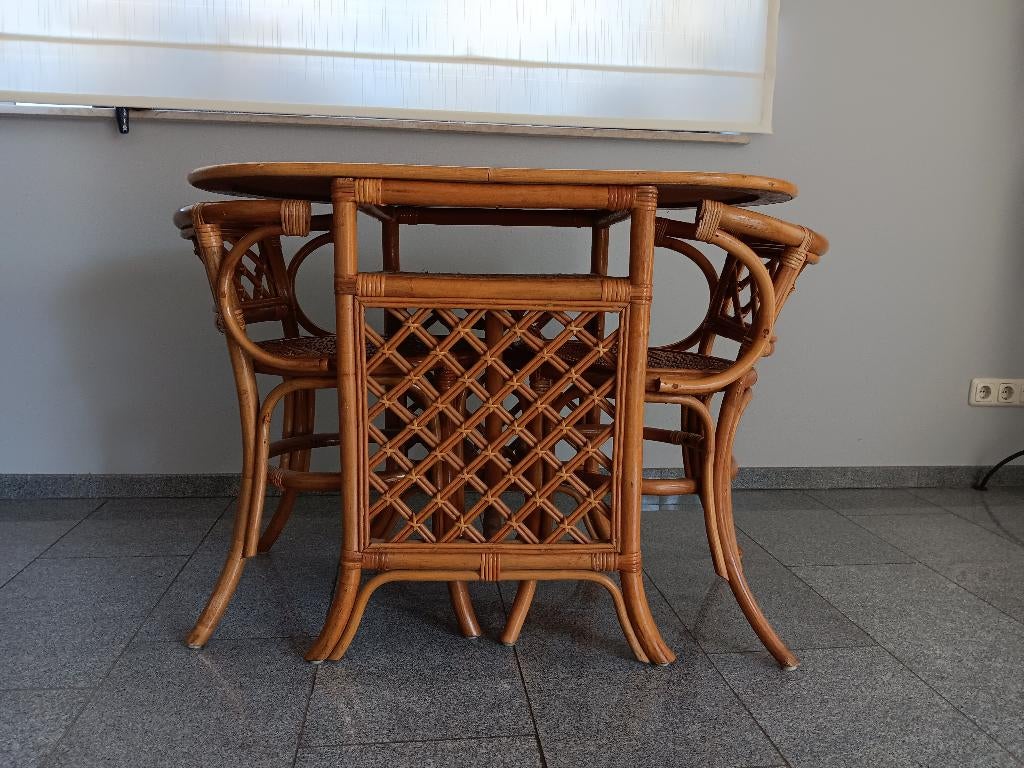 Rotan eethoekje, vintage Boho, Ibiza style, Ophalen, Gebruikt