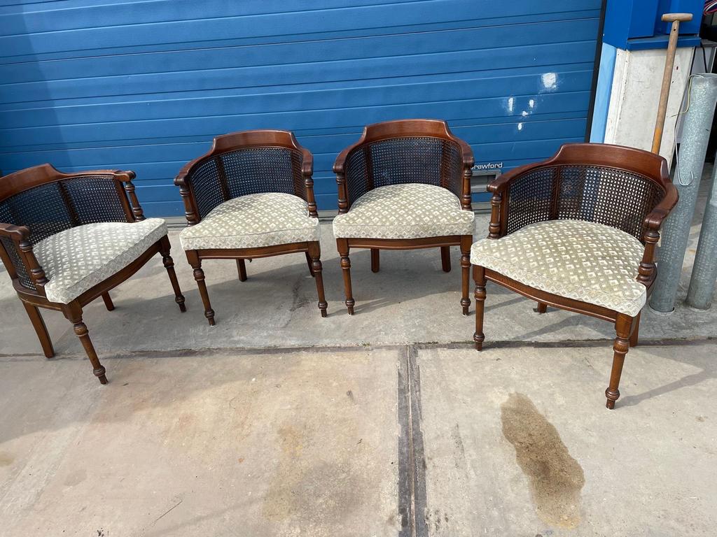 Set van 4 houten stoelen met rieten rugleuning, Ophalen of Verzenden