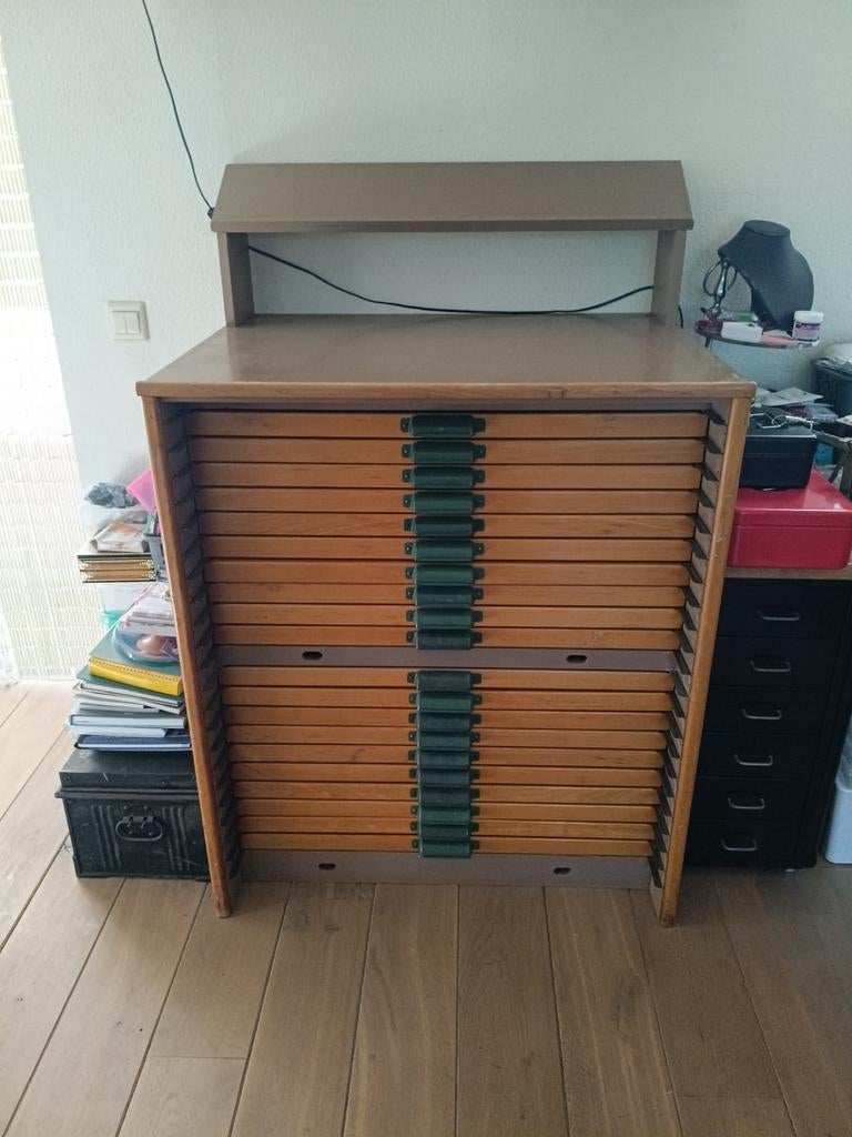 Houten letterkast, ladekast, met opzetstuk, Antiek en Kunst, Ophalen