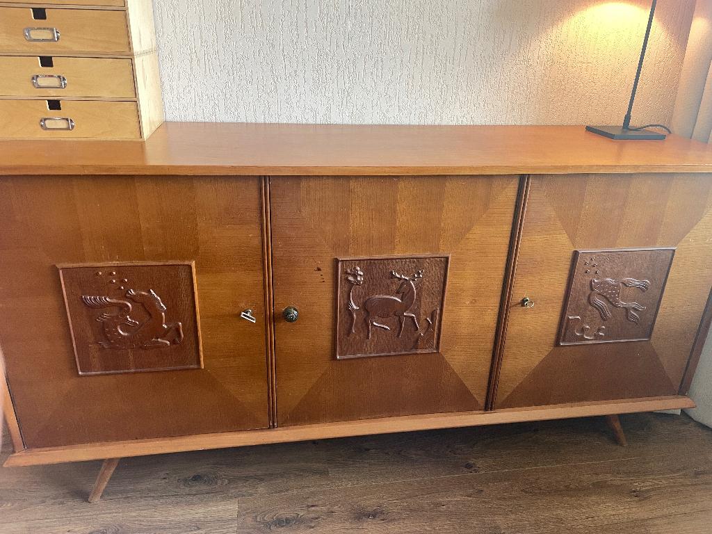 Vintage jaren '50 dressoir en kastjes kersenhout, Ophalen, Gebruikt, 150 tot 200 cm, Jaren '50