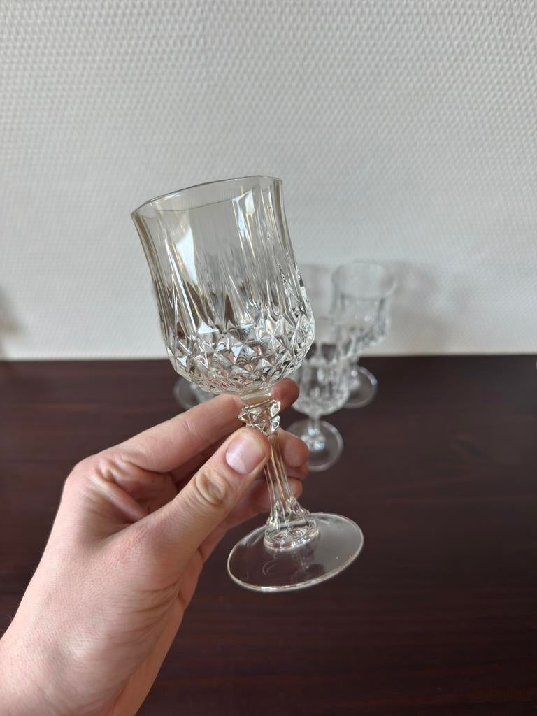 Longchamp Kristallen Witte Wijnglazen, D'arques, 16,5 cm, Glas of Glazen, Gebruikt, Ophalen of Verzenden, Glas