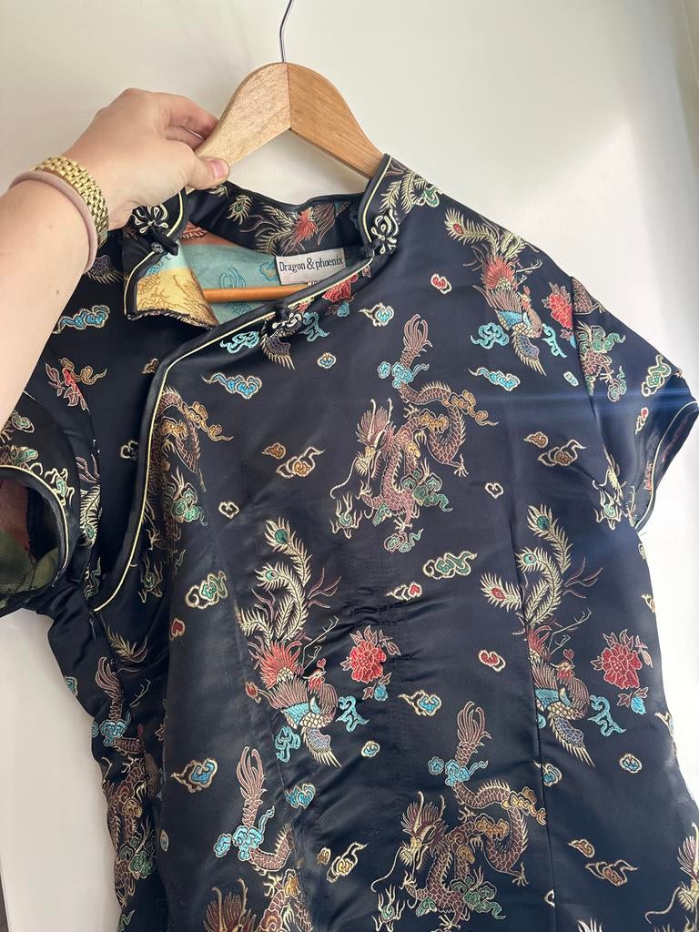 Zwarte Chinese Jurk met Drakenprint - Dragon & Phoenix, Maat 38/40 (M), Zwart, Ophalen of Verzenden, Zo goed als nieuw