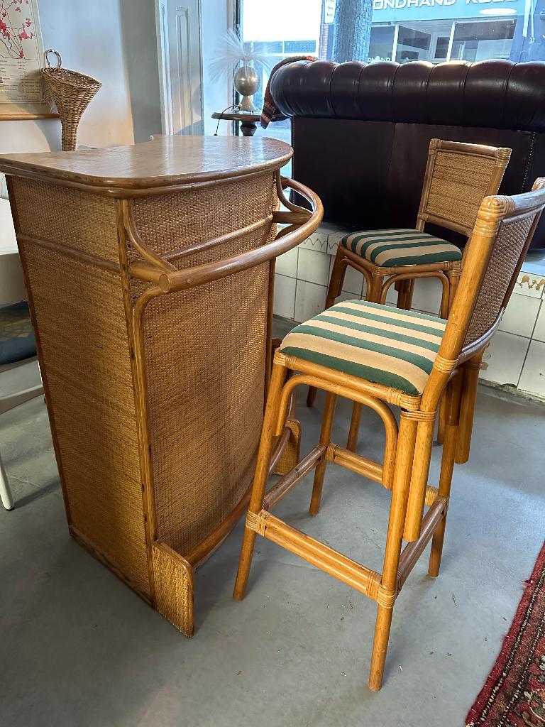 Vintage tiki bar Frankrijk, jaren 50 barmeubel rattan bamboe, Ophalen, Gebruikt, -, -