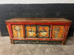 Chinees Tibetaans tv dressoir Chinese Tibet kast beschilderd, Verburgt Vintage, Gebruikt, 100 tot 150 cm, Ophalen of Verzenden